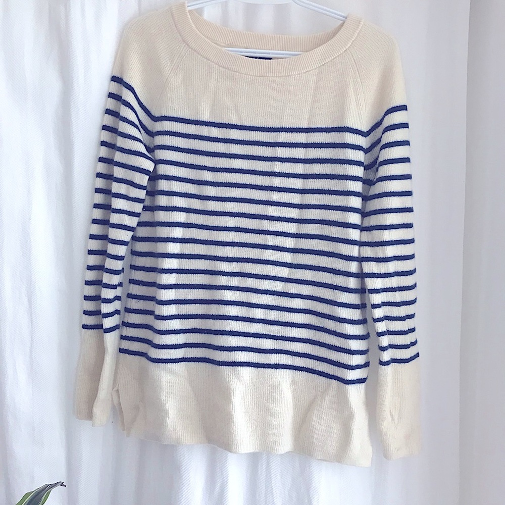💯% cashmere Breton stripe sweater, Lands’ End